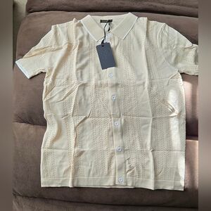 Grace Karin Beige Short Sleeve Men's Shirt #1182